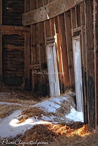 Rustic Interior / Interior of Abandoned Barn in Winter with Snow & Hay / Fine Art Photography Print