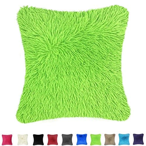 Throw it Super Soft Cozy Silky Hand Feeling Plush Faux Fur Square Throw Pillow Case Cover 18"x18",Light Green
