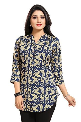 Dragaon Ethnic Galore Blue Short 3/4 Sleeve Tunic Top for Women