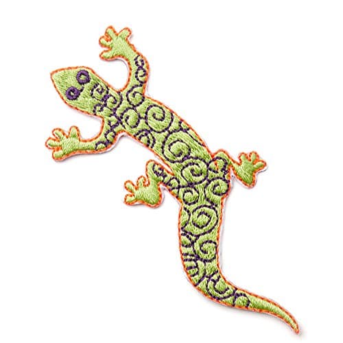 HUIXUN Gecko Lizard Iron on Applique Patch Embroidered Applique Green 2 Pieces