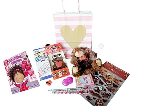 Valentine's Gift for Kids, Ready to Give Bundle, Includes Valentines Gift Bag, Lg. Chocolate Cutie,Candy Hearts, Val.Day Pencils, Stickers, Stuffed Bear, Great Book, &amp; MORE! Gift Basket Boys &amp; Girls