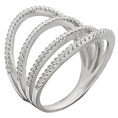 Evan Jewels, EV5-2025 Sterling Silver Multi Band Silver Color Statement Ring (S-8)