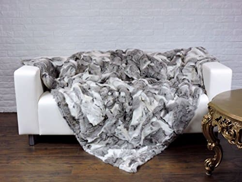 OFLBA Real Rabbit Fur Blanket Patchwork Bed Rug Natural Gray Floor Carpet (200x300cm)