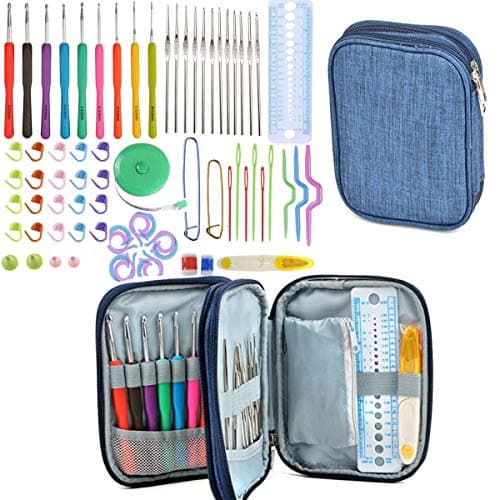 KOKNIT 72pcs Crochet Hooks Set Soft Rubber Handle Yarn Knitting Needles Set with Nylon Case Knitting Accessories Perfect for Lady