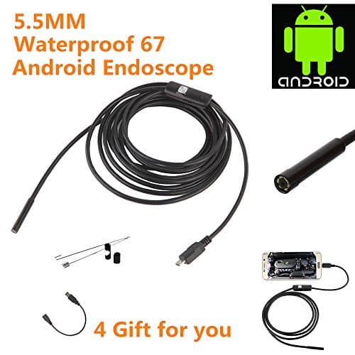 💗 Orcbee 💗 5.5mm Endoscope Waterproof Borescope Inspection Camera 6 LED for Andorid Phone Black