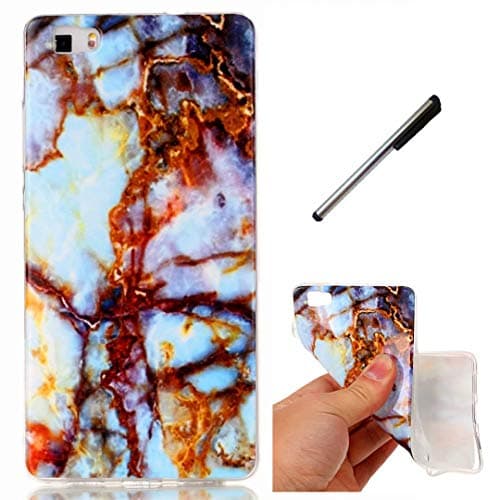 Huawei P8 lite marble case.DECHYI marble series case. Ultra - thin high - transparent soft silicone TPU cover – Blue golds