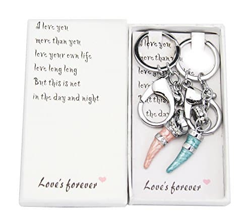 Global Box 2 Pair Piece Horn Ring Key Couple Key Chains Set With Box