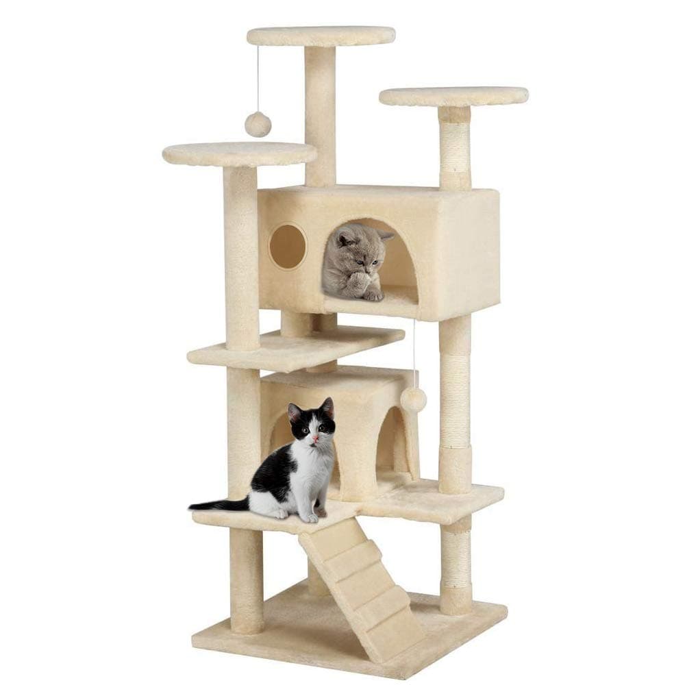Vivostore Cat Tree Tower with Double Condos, 51" Kitten Activity Tree with Platform Play House Wrapped Scratching Sisal Post and Dangling Balls