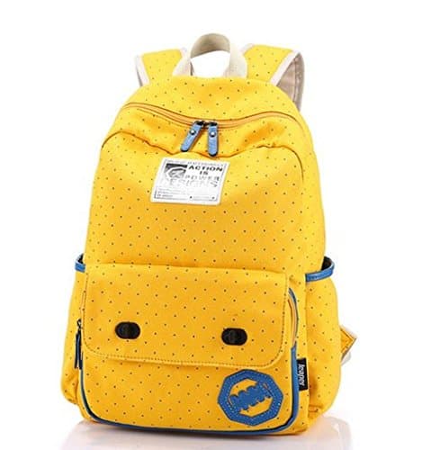 2015 New Korean Style Canvas Preppy Scholl Polka Dot Backpack For Teenager Girls Yellow