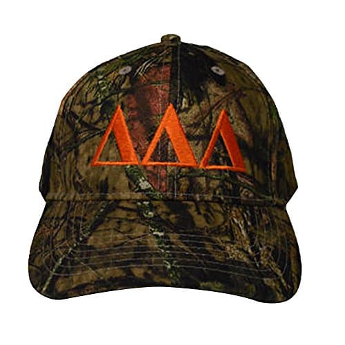 Delta Delta Delta Letter Design Woods Mossy Oak Camouflage Hat with Orange Thread Baseball Hat Camo