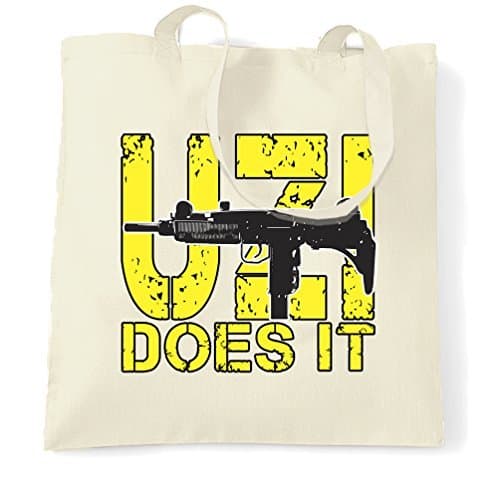 Tote Shopping Bag Gift Uzi Does It Printed Design Gun Weapon Military Shooting Range Rifle Pistol Handgun Sub Machine Gun SMG Assault Rifle Automatic Semi Bolt Target Cool Printed Shopping Handbag