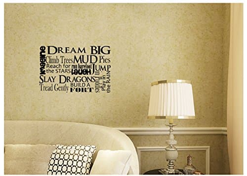 Boy Saying Collage Imagine Dream Climb Trees Mud Pies Barefoot Play Puddles Build Fort Sly Dragons Reach for Stars   Wall Decal Sticker Art Mural Home Decor Quote Scripture Bible Verse