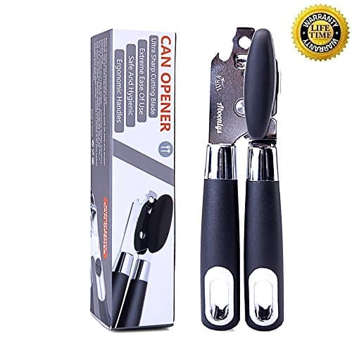 【Updated Version】 Manual Can Opener, Premium Quality Professional Built in Bottle Opener, Heavy Duty Stainless Steel Blades FDA Approved, Easy Turn Knob & Ergonomic Anti-slip Handles