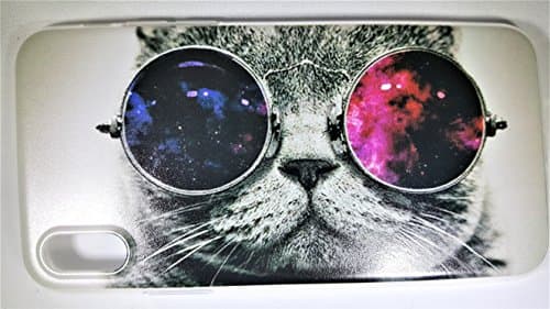 iPhone X Case by FOLE, iPhone 10 Case, Shock Absorbing, Reinforced Soft Flexible, TPU Frame, Clear Transparent with Kitty Cat Meow With Vintage Sunglasses Design, Slim Fit, Protective