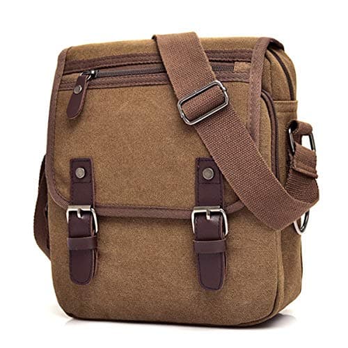 Heavy-Duty Canvas Small Messenger Bag Classic Multi-pocket Mini Shoulder Crossbody Bags Travel Purse (Large-Coffee)