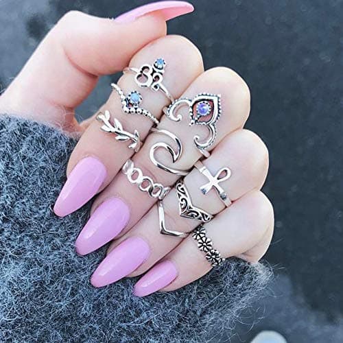 erDouckan Charming Attractive Rings, 10Pcs Vintage V Shape Carve Patterns Hollow Flower Finger Punk Knuckle Rings Set, Best Gift for Your Beloved