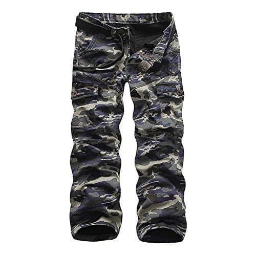 GUSER Men's Army Style Fleece Lined Camo Work Cargo Cotton Pants Deep Blue 36