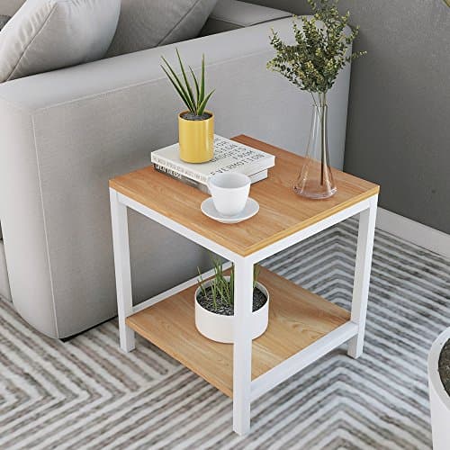 Dland Side End Table 15.7", Composite Wood Board, Nightstand/Coffee Table/Couch Table For Living Room Balcony &amp; Office, Square 2-tier Shelf, TVST2-TW Teak, 1 Pack