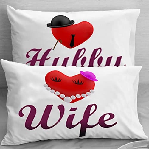 Comfy Grand Poly Cotton Export Quality printed Pillow Cover Set of 2, Size-17X27 "Hubby Wife"