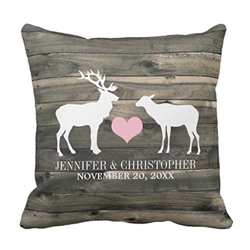 UOOPOO Personalized Rustic Country Buck and Doe Wedding Throw Pillow Case Square 20 x 20 Inches Cotton Canvas Customized Wedding Pillow Cover for Sofa