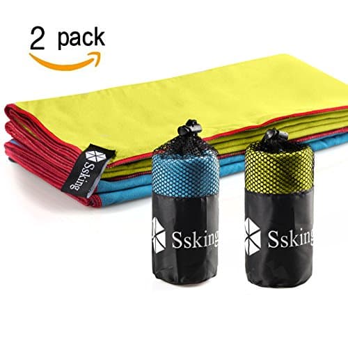 Quick Drying Microfiber Compact Sport Towel. 40"x20" For Exercise, Gym, Sport, Yoga, Travel, Camping, Hiking (2 packs) (Blue&amp;Yellow)