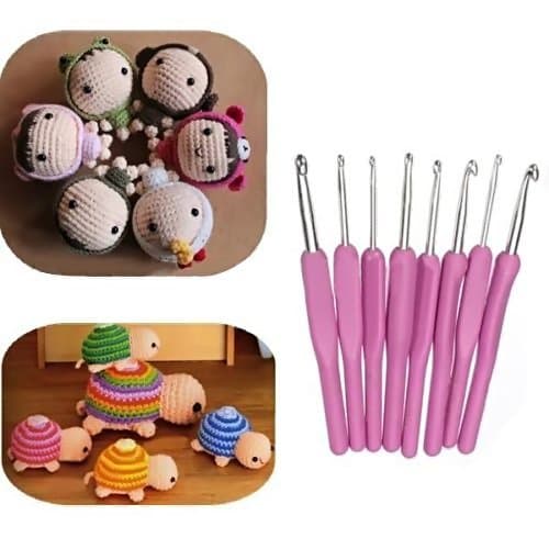 LUCKYAZ 8 pcs Knitting Crochet Hooks Set Soft Handle 2.5-6mm Aluminum Hooks for DIY Dolls Clothes Decoration