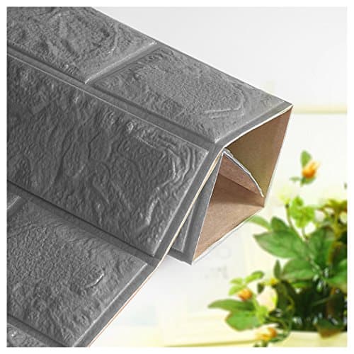 Wall Decal Fuibo 3D Brick Wall Sticker Self-Adhesive Foam Wallpaper Panels Room Decal (Gray)