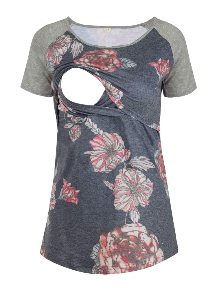 Glampunch Maternity Nursing Tops Patchwork Long&Short Raglan Sleeve Breastfeeding T-Shirt