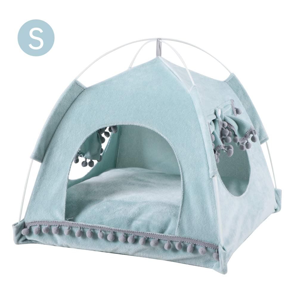 laamei Cat Tent Cave Bed, Cat House Bed, Cat Igloo 2-in-1 Self-Warming Comfortable Triangle Cat Bed Pet Tent House