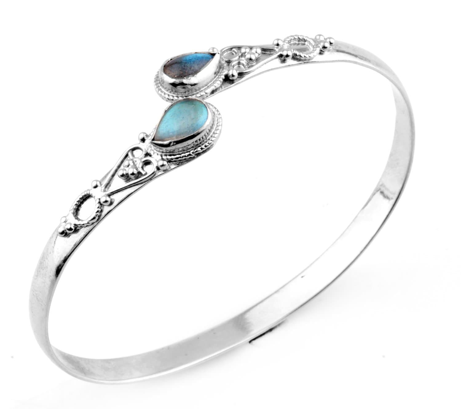 14.63gms,3.20ctw Genuine Gemstone & Solid .925 Sterling Silver Cuff Bangle Jewellery