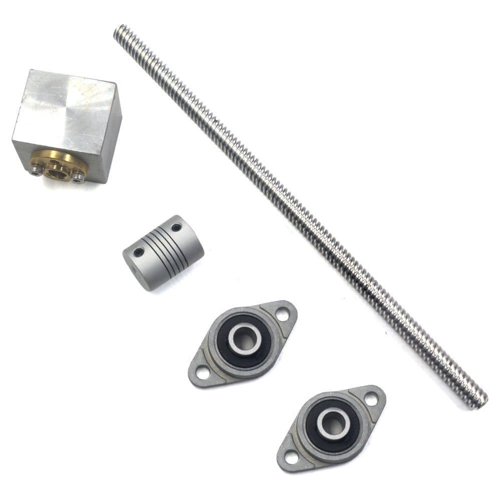 Glvanc, HOT Sale 3D Printer Guide Rail Sets T8 Vertical 8mm Lead Screw Rod Length 200mm + D19L25 Flexible Shaft Coupling + 8mm Pillow Block Mounted Bearing KFL08 + Nut housing + Brass Nut Set of 6