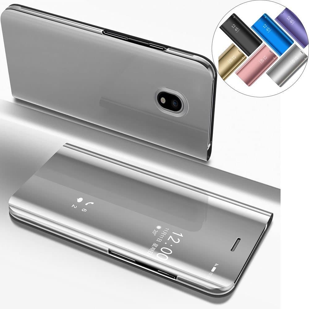 COTDINFOR Mirror Makeup Case For Samsung J7 Pro 2017 Slim View Standing Bright Crystal Clear Kickstand Protective Cover for Samsung Galaxy J7 2017 (EU Version) / J730 Mirror PU Silver MX.