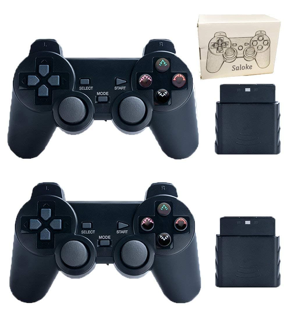 Saloke 2 Packs Wireless Gaming Console for Ps2 Double Shock (Black and Black1)