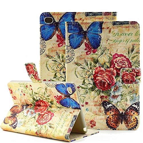 iPad Mini 4 Case, iTrendz Vintage [Smart Wallet Case][Card Slot] Vintage Sapphire Butterfly Rose PU Leather Flip Case Stand[Magnetic Closure][Auto Sleep/Wake] For iPad Mini 4 (2015 Edition) 7.9 inch