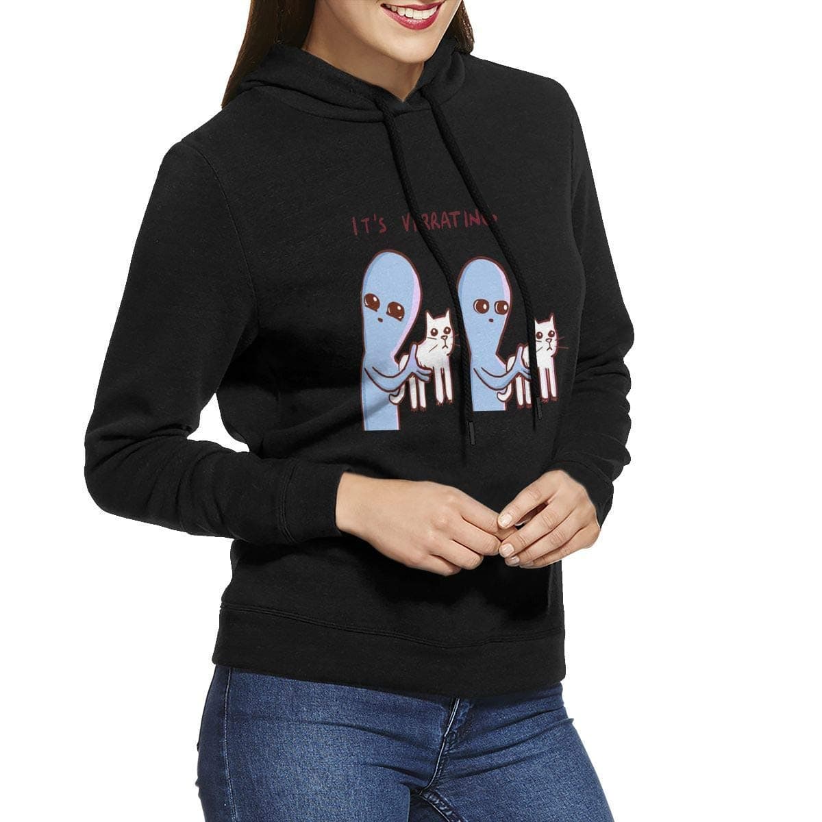 Women Comfortable Graphic Printing Strange Planet Drawstring Hoodie Pullover Sweatshirts Coat