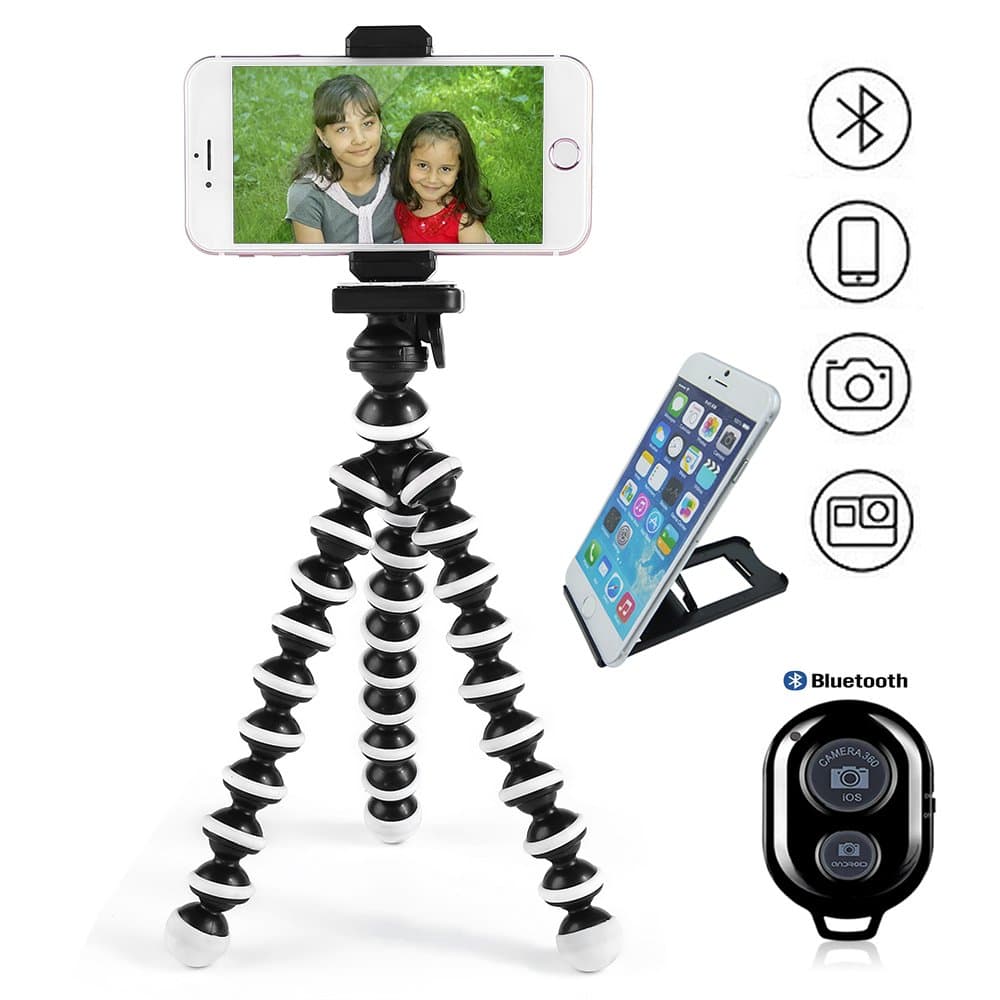 New Portable and Adjustable Cell Phone Tripod Stand,Tripod for iPhone,Cellphone,Smartphone,Cameras,with Mobile Phone Holder Clip and Remote Shutter -Big Tripod