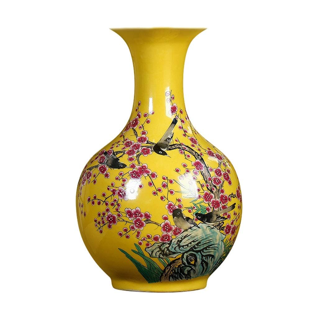 Vases Ceramic Classical Flowers and Birds High-grade for Decoration Art Home Household Wedding Living Room Bedroom Office Table Yellow 22 x 36 cm Home Accessories