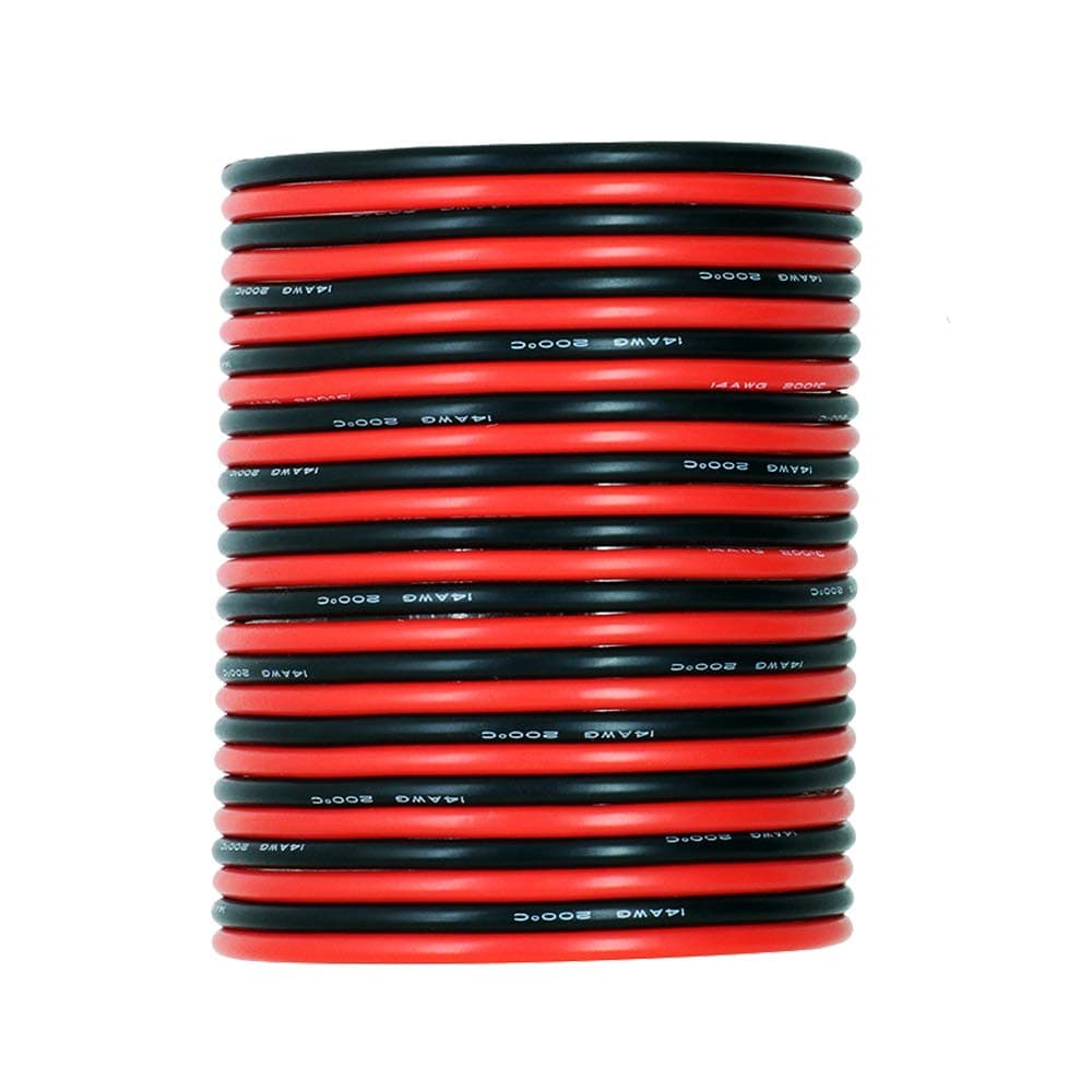 Flexible Silicone Wire [20ft Total,10 ft Red and 10 ft Black] – UTUO 14 Gauge Tin Coated Stranded Copper Conductor Power Line Cord, Soft Silicone Rubber Insulation Jacket Cable
