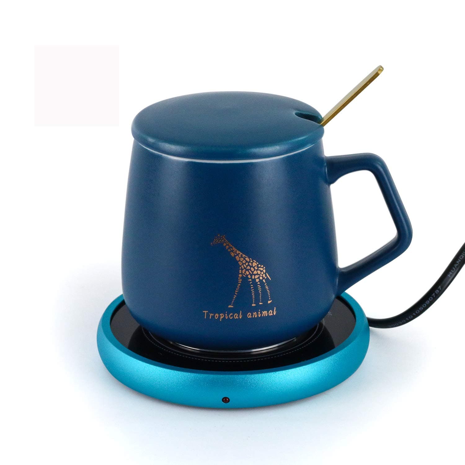 Electric Coffee Mug Warmer & Fine Bone China Mug Set with Automatic Shut Off,Premium 24Watt Beverage Warmer Keep Temperature Up to 131℉/ 55℃ for Best Gift Idea, Office Home Use (Blue kit)