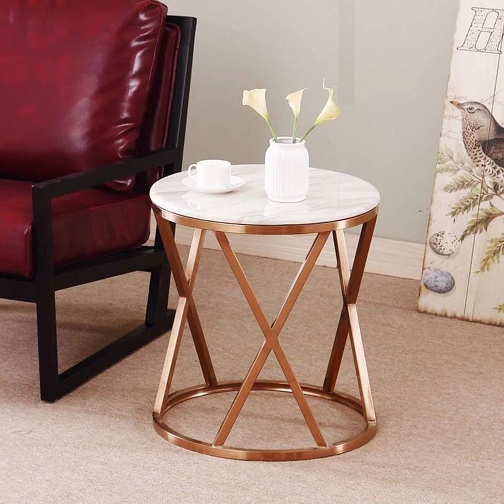 HUO,Coffee Table Marble Side Table Small Round Table Living Room Telephone Coffee Table (Rose Gold, Titanium)-5055cm Multifunctional (Color : B)
