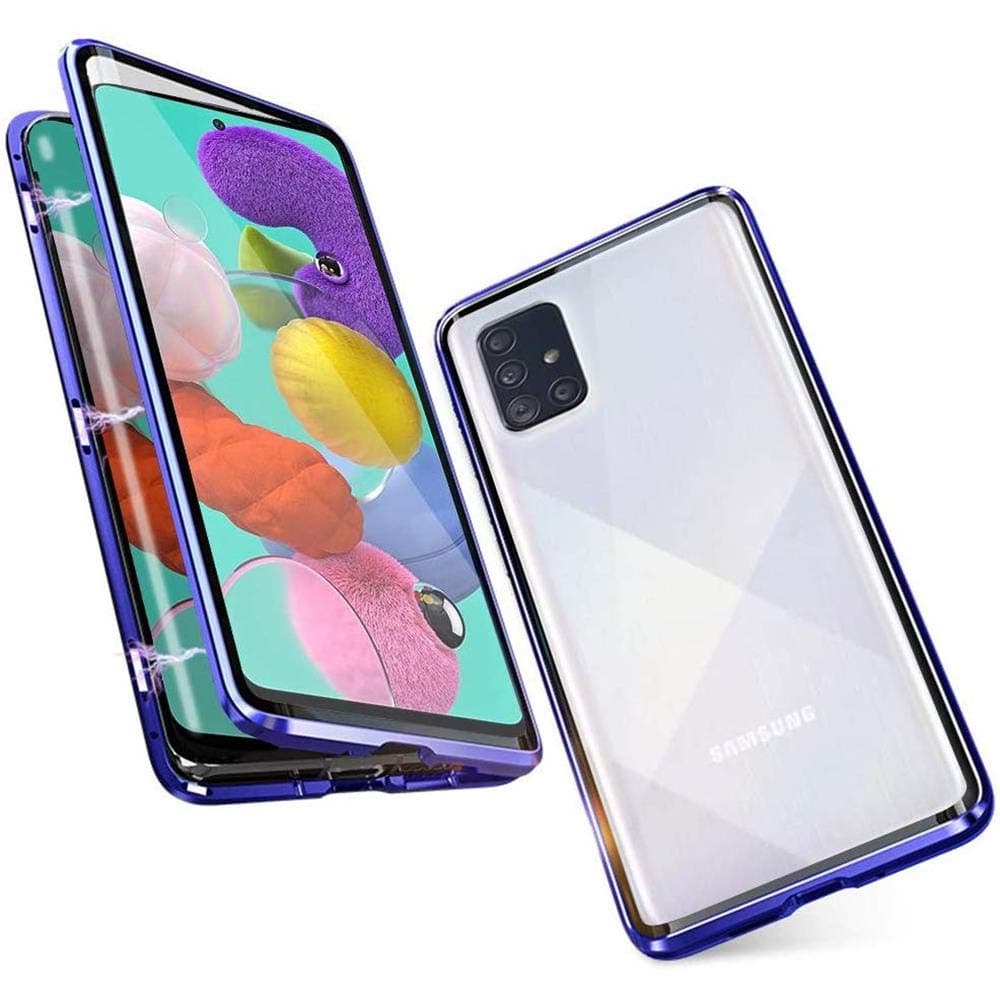 Magnetic Case for Samsung Galaxy A51, Magnet Adsorption with Front and Back Double-Sided Built-in Tempered Glass, One-Piece Full Screen Coverage Design 360 Degree Full Body Metal Frame Cover - blue