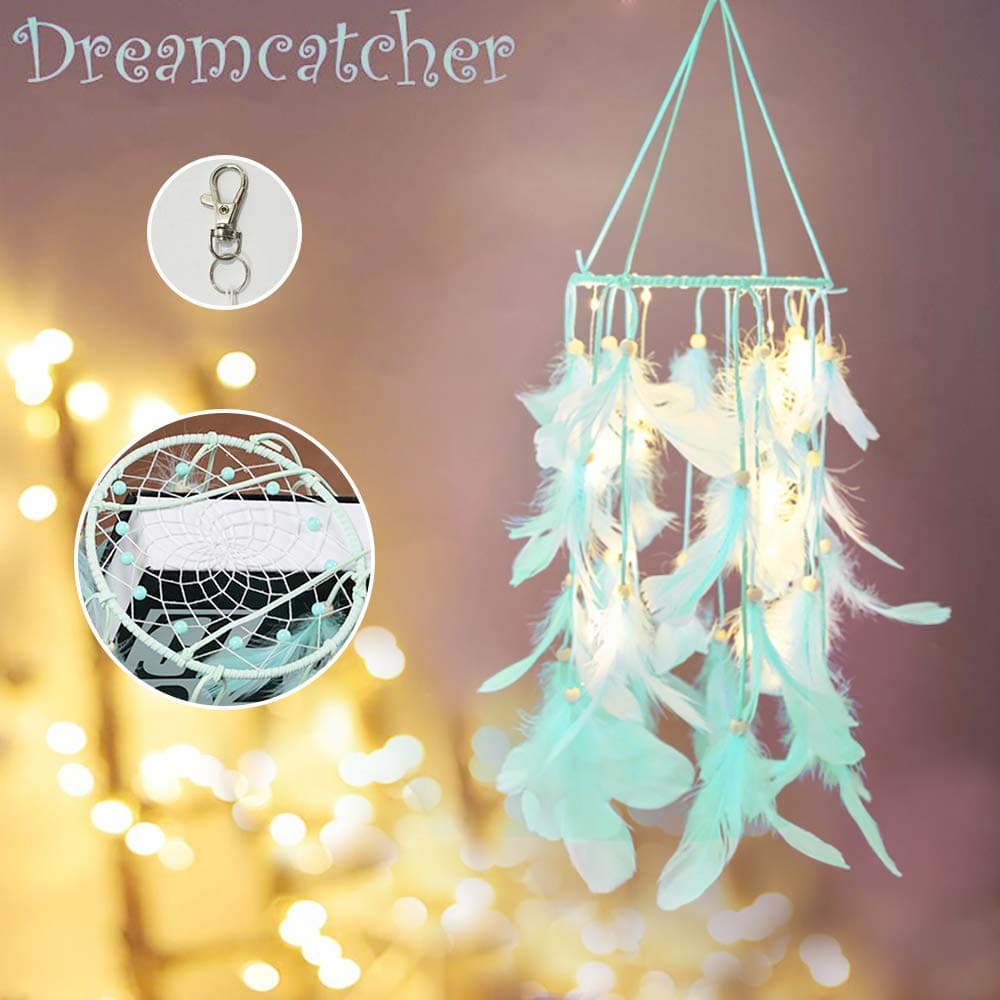 Ruili Inc Led Dream Catcher Light Boho Dreamcatcher Light Handmade 3D Wind Chime Led Fairy Light Lantern Design Wall Hanging Ceiling Bedroom Decor Ornament Craft Green