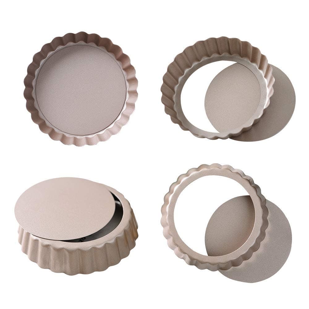 Bakerdream 3.5 Inch Quiche Pan,Nonstick Removable Bottom Mini Tart Pan, Round Pie Pan Pack of 4 (3.5" Quiche pan w Removable Bottom)