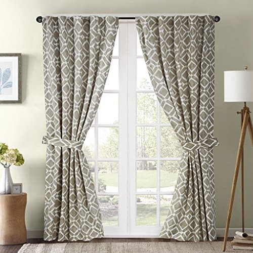 M Park - Delray Diamond Window Curtain Pair (2 Panels) With Tiebacks (2 Pieces) - Grey - 42"W X 84"L