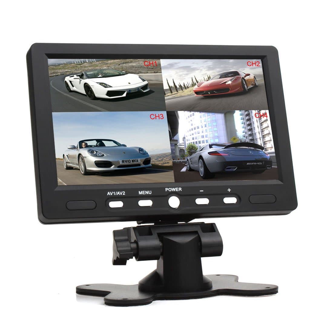 SallyBest 7 Inch 16:9 HD 4 Split Quad Video Displays Automatic Identify 4 Video Input Signal TFT LCD Car Rear View Monitor with Stand-alone DVD VCR Camera GPS Headrest Monitor