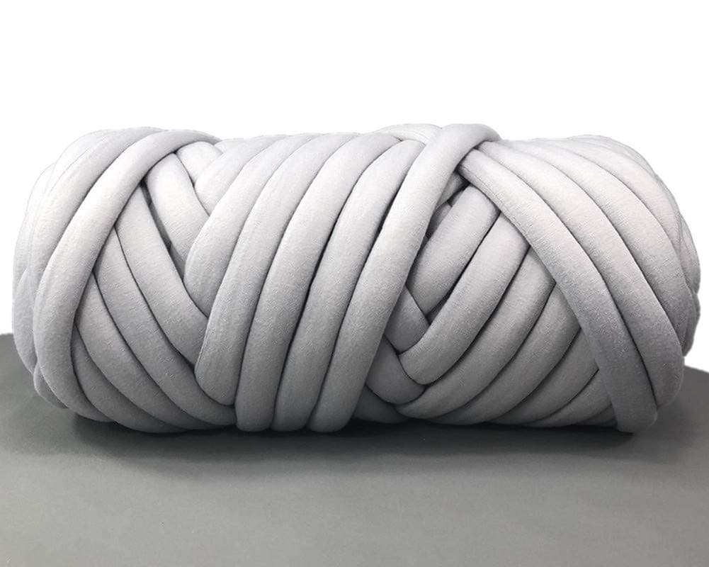 Chunky Braid Cotton Yarn Supre Large for Arm Knitting DIY Handmade Blankets Machine Washable (Grey, 250g -0.55LB)