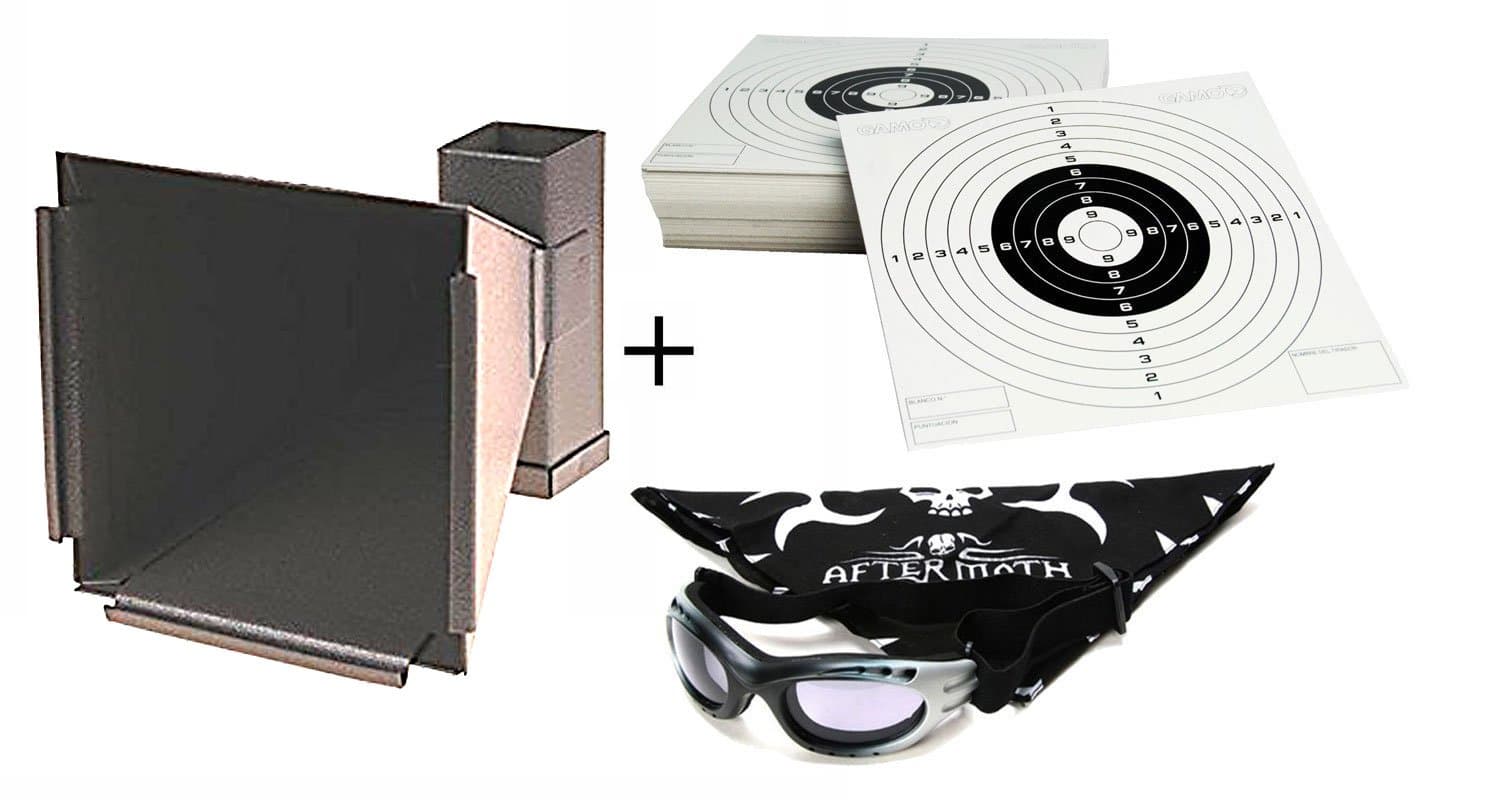 Shooting Set. Iron Target Backstops + 100 Cardboard Shooting Targets White Fallow Deer, Size 14 x 14 cm + Anti-Fog Goggles