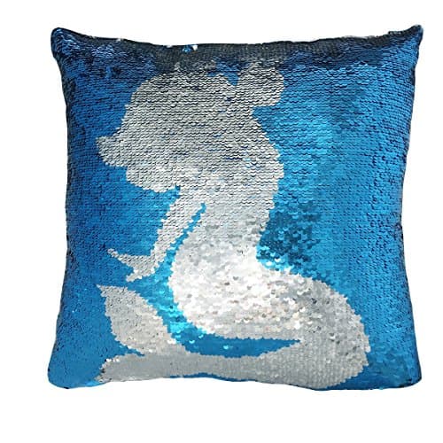 Magic Reversible Sequins Mermaid Pillow Cases Throw Cushion Covers 16" x 16" (Blue/Silver)