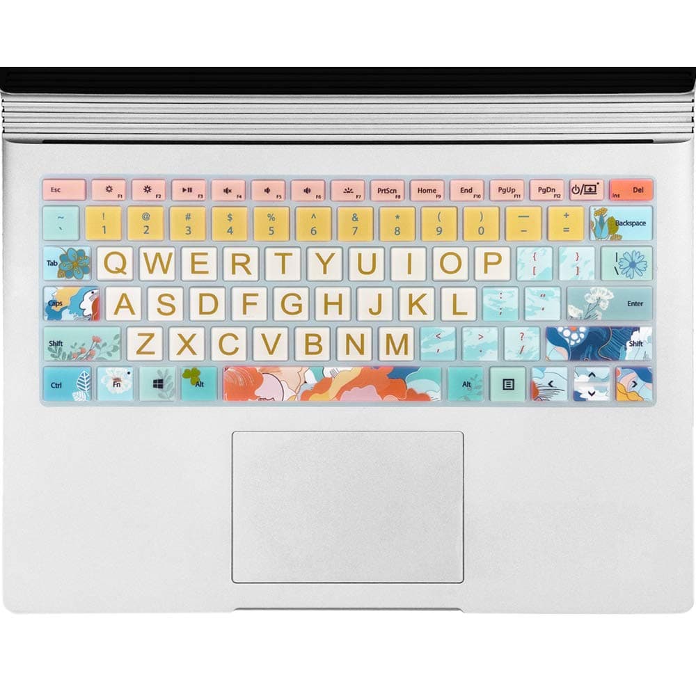 SANFORIN Keyboard Cover for Microsoft Surface Laptop 2017/Laptop 2 2018, Surface Book 2 13.5" and 15", Silicone Skin Protector with Floral & Big Letter Design, US Layout, Flowers