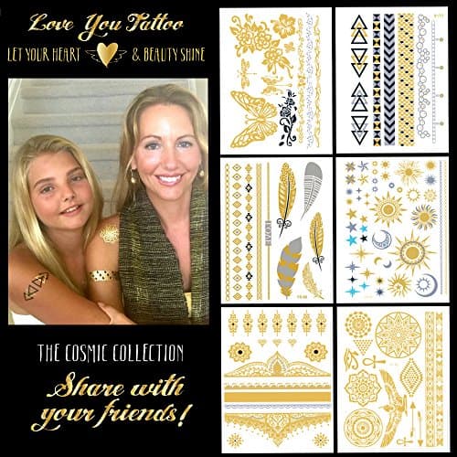 Flash & Henna Metallic Temporary Tattoos * 100 Beautiful Best Designs * ENJOY FUN FASHION JEWELRY 6 Large Sheets * Body Art Accessories